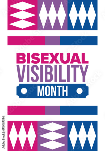 Bisexual Visibility Month. Celebrate Bisexuality Day. Bisexual Pride and Bi Visibility Day. Bisexual flag. Coming out. Celebrated annual in September. Festival and parade. Poster. Vector illustration