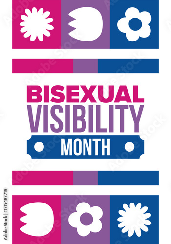Bisexual Visibility Month. Celebrate Bisexuality Day. Bisexual Pride and Bi Visibility Day. Bisexual flag. Coming out. Celebrated annual in September. Festival and parade. Poster. Vector illustration