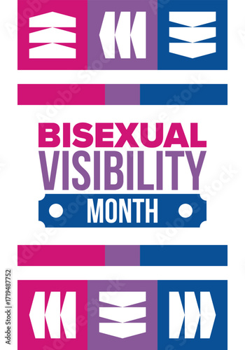 Bisexual Visibility Month. Celebrate Bisexuality Day. Bisexual Pride and Bi Visibility Day. Bisexual flag. Coming out. Celebrated annual in September. Festival and parade. Poster. Vector illustration