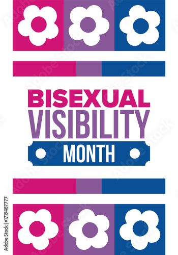 Bisexual Visibility Month. Celebrate Bisexuality Day. Bisexual Pride and Bi Visibility Day. Bisexual flag. Coming out. Celebrated annual in September. Festival and parade. Poster. Vector illustration