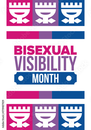 Bisexual Visibility Month. Celebrate Bisexuality Day. Bisexual Pride and Bi Visibility Day. Bisexual flag. Coming out. Celebrated annual in September. Festival and parade. Poster. Vector illustration