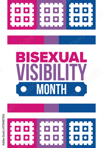 Bisexual Visibility Month. Celebrate Bisexuality Day. Bisexual Pride and Bi Visibility Day. Bisexual flag. Coming out. Celebrated annual in September. Festival and parade. Poster. Vector illustration