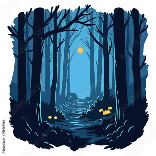 Spooky forest, glowing eyes in the dark, eerie atmosphere | vector illustration of an abstract background | vector illustration of a tropical island | vector illustration of an abstract background wit
