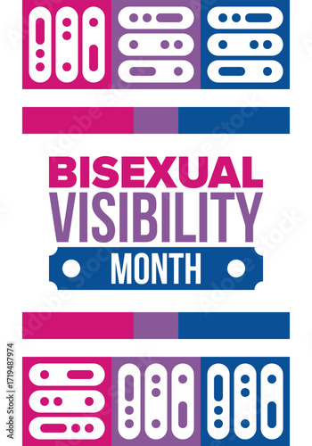 Bisexual Visibility Month. Celebrate Bisexuality Day. Bisexual Pride and Bi Visibility Day. Bisexual flag. Coming out. Celebrated annual in September. Festival and parade. Poster. Vector illustration
