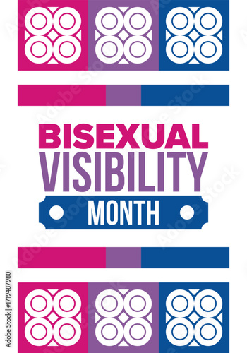 Bisexual Visibility Month. Celebrate Bisexuality Day. Bisexual Pride and Bi Visibility Day. Bisexual flag. Coming out. Celebrated annual in September. Festival and parade. Poster. Vector illustration