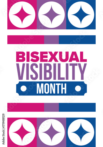 Bisexual Visibility Month. Celebrate Bisexuality Day. Bisexual Pride and Bi Visibility Day. Bisexual flag. Coming out. Celebrated annual in September. Festival and parade. Poster. Vector illustration