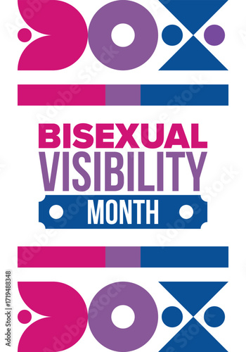 Bisexual Visibility Month. Celebrate Bisexuality Day. Bisexual Pride and Bi Visibility Day. Bisexual flag. Coming out. Celebrated annual in September. Festival and parade. Poster. Vector illustration