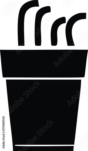 Simple black silhouette of a potted plant with sprouting leaves ideal for graphic design and decor