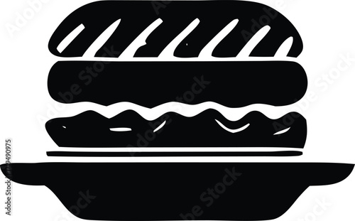 Classic black and white hamburger icon simple food graphic representing fast food and casual dining