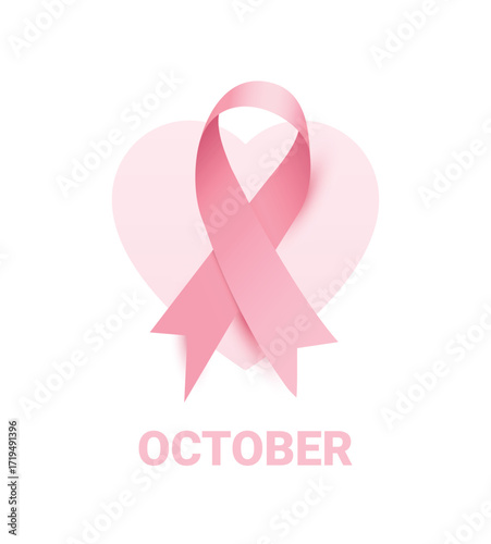 Breast Cancer Awareness Pink Ribbon with Heart Symbol for October Month
