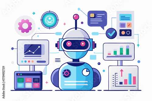 Modern digital workspace showing artificial intelligence technology with holographic data analytics and virtual dashboards. A professional working on a laptop surrounded by futuristic AI visualization