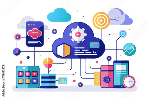 Modern digital workspace showing artificial intelligence technology with holographic data analytics and virtual dashboards. A professional working on a laptop surrounded by futuristic AI visualization