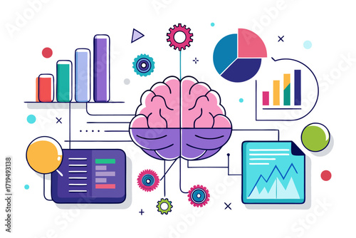 Modern digital workspace showing artificial intelligence technology with holographic data analytics and virtual dashboards. A professional working on a laptop surrounded by futuristic AI visualization