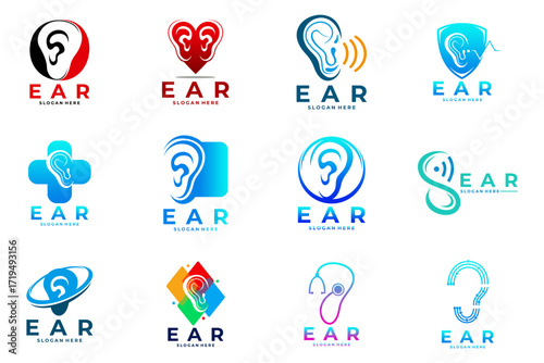 Set of Ear logo design vector. Hearing logo icon. Ear healthy logo collections