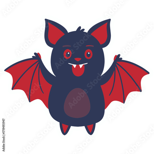 A cute vampire bat with tiny fangs, wrapped in its own wings | red bat cartoon | red bat with a heart | halloween vampire bat | red devil with a bat | vector illustration of a halloween bat | vector i