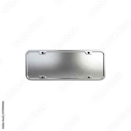 Blank Metal License Plate Mockup Chrome Finish, Isolated on Black