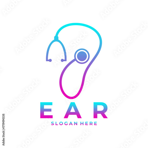 Ear healthy logo design vector. Ear clinic logo. doctor specialist ear logo template. Ear with stethoscope combination logo vector