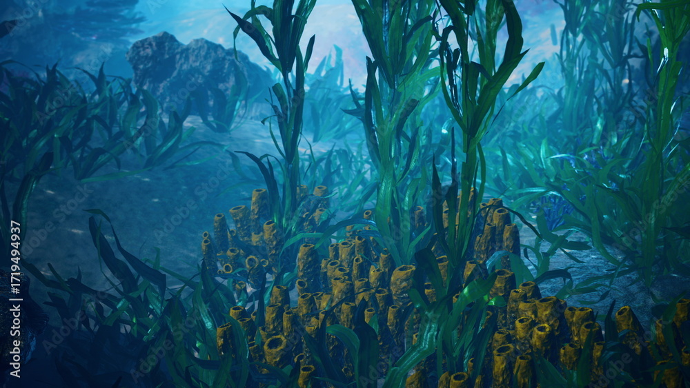 Εκτύπωση καμβά Colorful aquatic plants sway gently in the water, creating a serene habitat