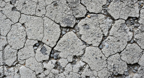 Cracked Concrete Texture with Pebbles Gray Background.