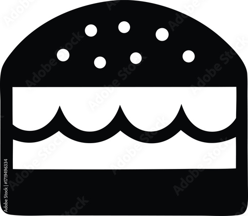 Simple black silhouette icon of a delicious layered burger represents fast food cuisine and delicious american comfort food and meal