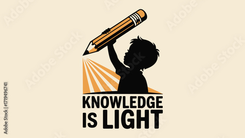 Empower young minds with knowledge and education using this vibrant illustration of a child holding a pencil, illuminating the path to success
