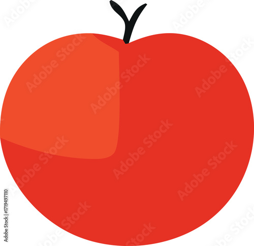 Vibrant red tomato with green stem graphic representation simple healthy food ingredient fresh produce culinary element minimalist design