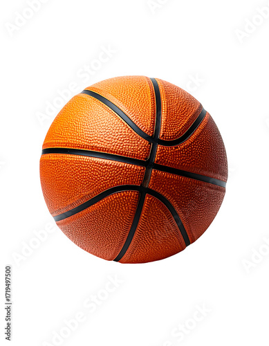 A close-up shot of a classic orange basketball, featuring its textured surface and distinct black lines