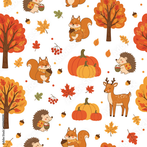 Adorable Vector Pattern for Autumn Harvest and Nature Theme