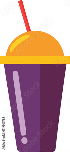Vibrant purple cup with orange lid and red straw perfect for refreshing beverages and on-the-go enjoyment suitable for various designs
