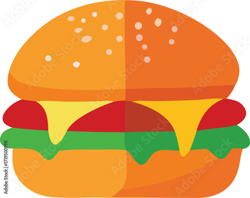 Juicy hamburger food icon with fresh toppings delicious fast food meal isolated simple graphic representation