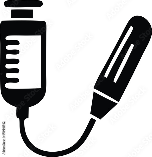 Medical syringe connected to ultrasound probe icon for healthcare technology and diagnostic imaging applications