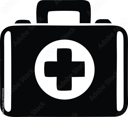 Iconic first aid kit symbol featuring a prominent cross for emergency medical care and health services design elements