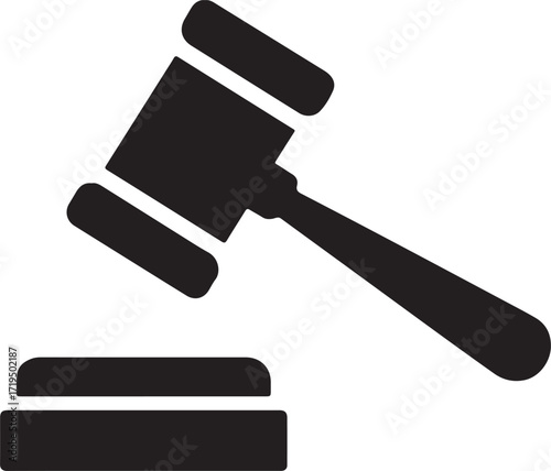 Legal hammer silhouette vector icon for law, justice, court, authority, decision, judgment, and attorney design.