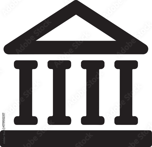 Court building silhouette vector outline icon for law, justice, courthouse, authority, and legal system design.