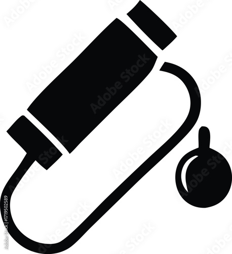 Simple silhouette icon of a medical blood pressure monitor cuff and bulb with tube