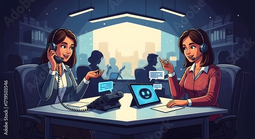 Contact center agents providing customer support in a call center with ai assistance for seamless service and communication perfect for business use.