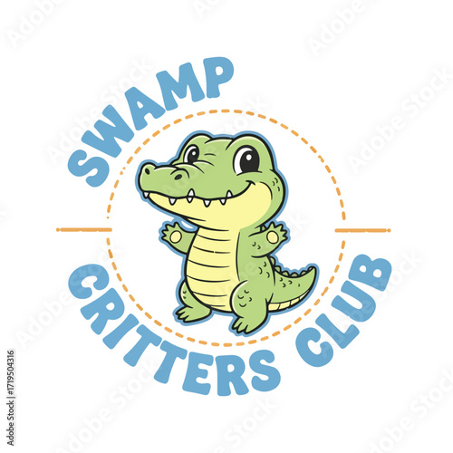 Cute cartoon alligator mascot for swamp critters club