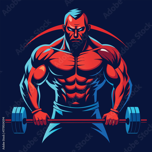 Intense muscular bodybuilder lifting heavy barbell with dramatic lighting and dark background