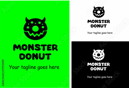 creepy monster donut mascot logo design concept