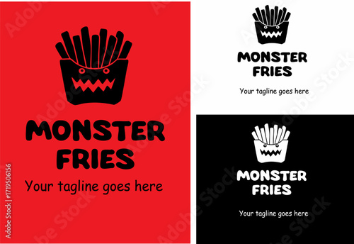 hungry monster french fries mascot logo design concept