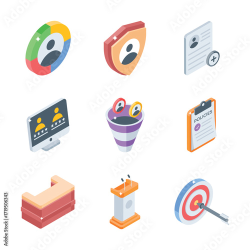 Get this latest collection of hr policies isometric icons