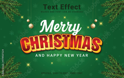 Merry christmas 3d editable vector text effect