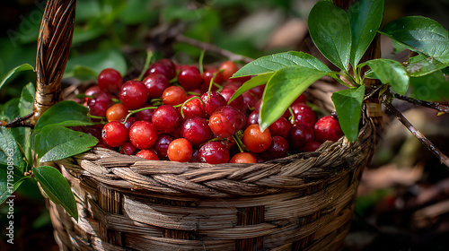 Seasonal harvesting of berries and fruits for the winter cherry jam cherry summer background a large number of cherries with leaves on the table in a saucepan on a black background closeup
