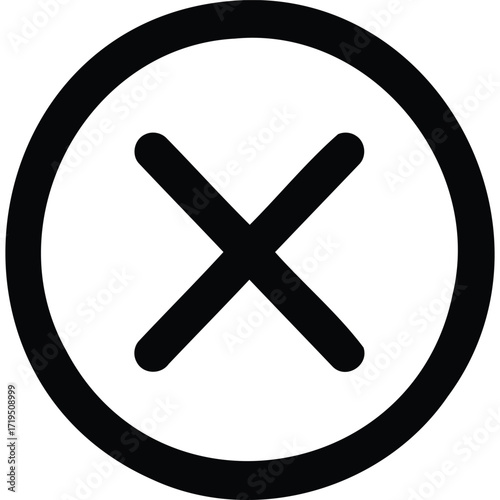 A bold black x mark inside a circle on a white background symbolizing rejection or error in design use silhouette