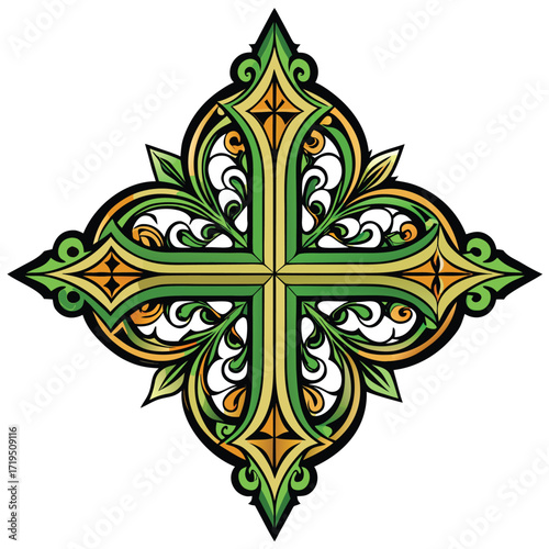 Adobe Illustrator Artwork Holy communion on white table in church.Taking holy Communion.Cup of glass with red grape wine and Holy cross sign of blood of Jesus Christ.The Feast of Corpus Christi Concep