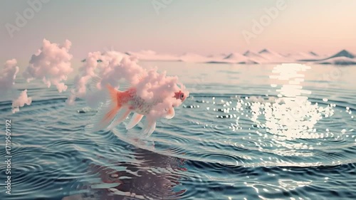 The golden fish flies in the clouds in the sky, fulfilling its own and others’ wishes; nothing can stop it from reaching its goal.