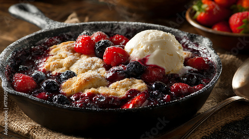 Mixed berry cobbler colorful food photography close up shot image generative ai
