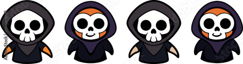 cartoon grim reaper illustration, cute grim reaper cartoon, funny skull character, adorable reaper artwork, halloween grim reaper, spooky death cartoon, scary grim reaper vector, smiling reaper cartoo