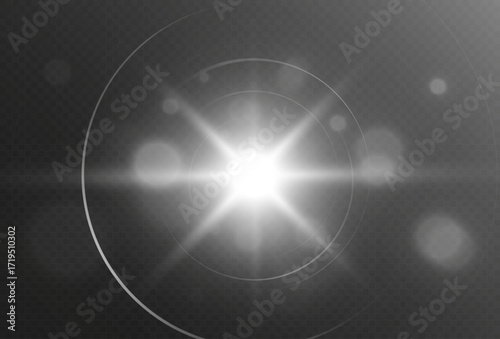 Realistic glowing star light flare isolated on transparent background.
