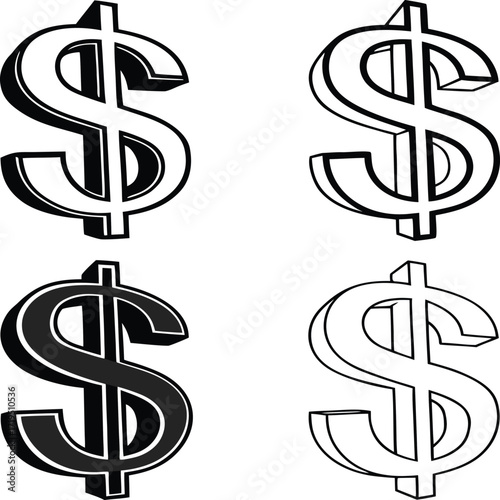 Dollar sign icon set with money symbols